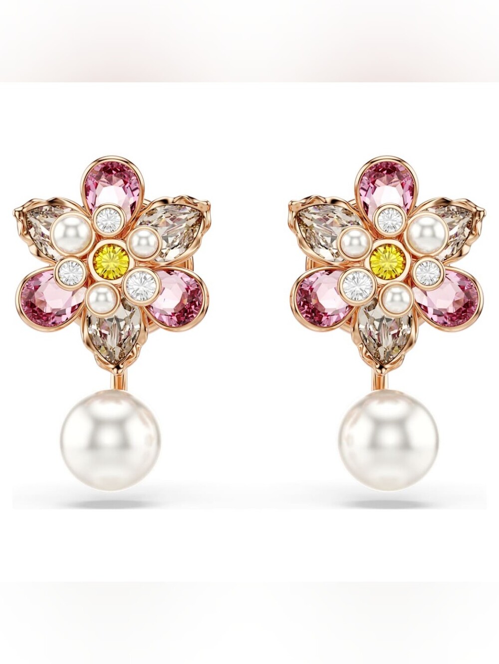 Swarovski Idyllia Flower Pearl Earring Jackets 18K Rose Gold Finish